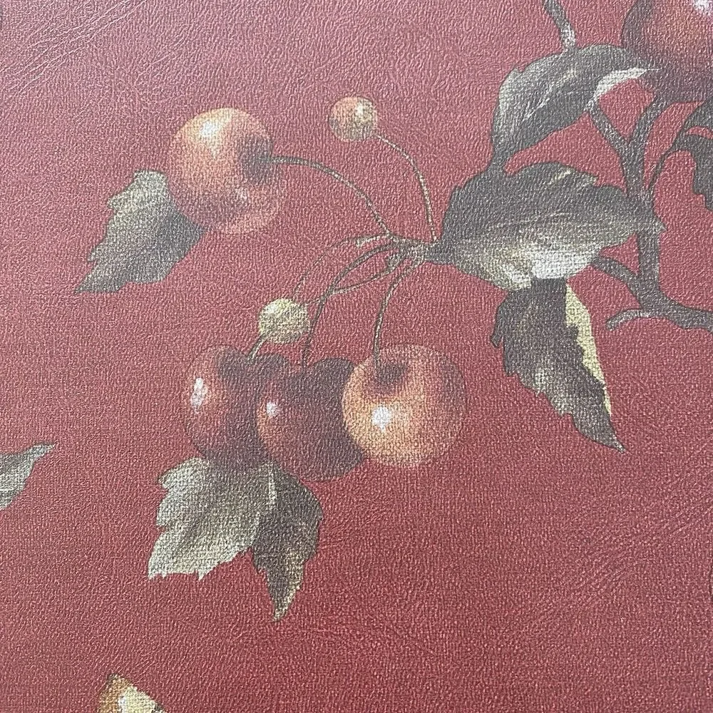 Vintage Red Cherries Wallpaper Imperial Prepasted Vinyl New Roll Old Stock